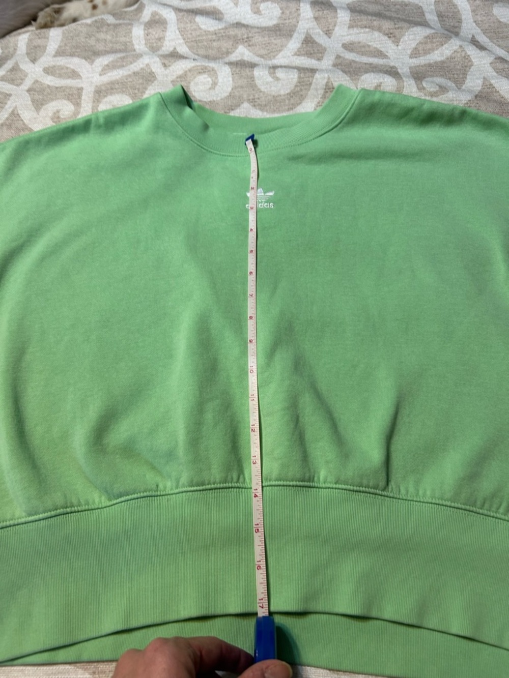 Light Green Adidas Cropped Sweatshirt with Small Embroidered Logo